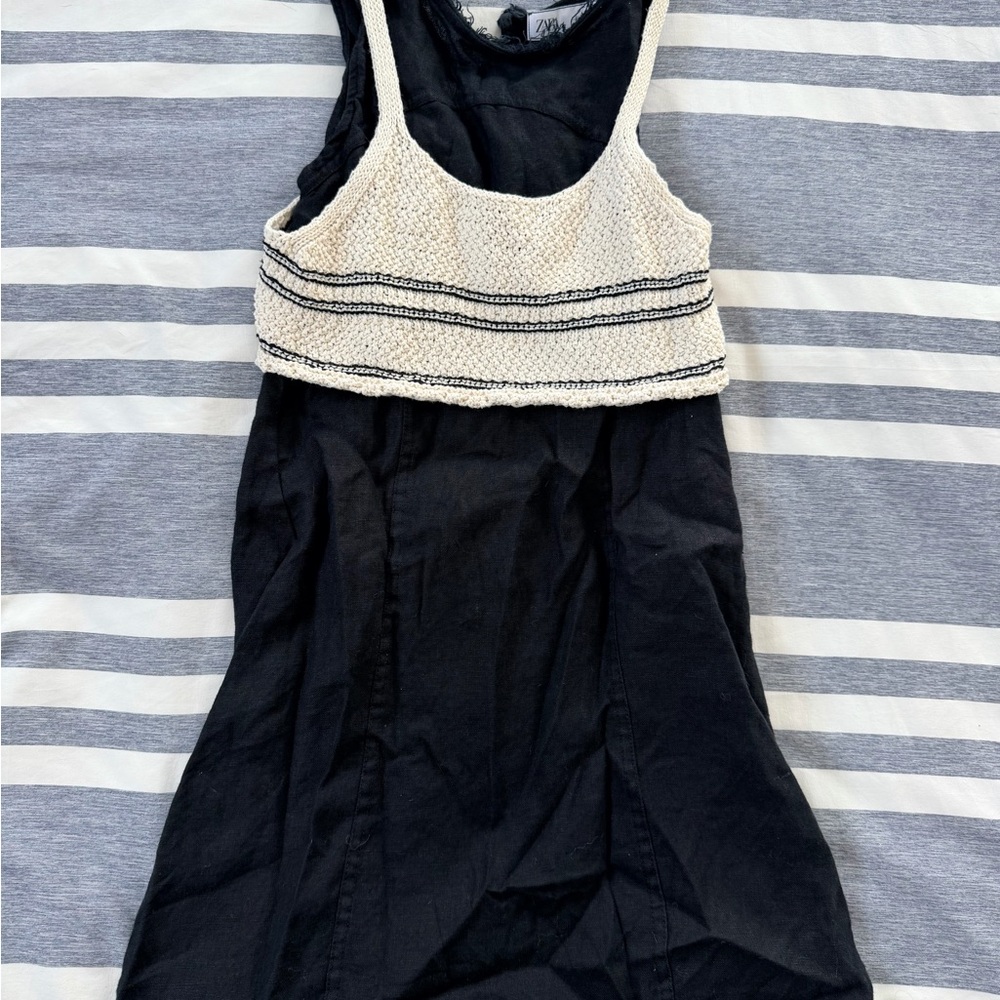 Zara Girls’ Black Dress with Knit Cream Overlay